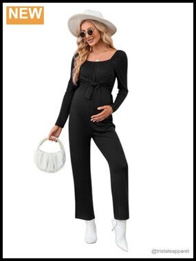 Maternity Long Sleeve Jumpsuit Ruffle Hem Mermaid Baby Shower Dress